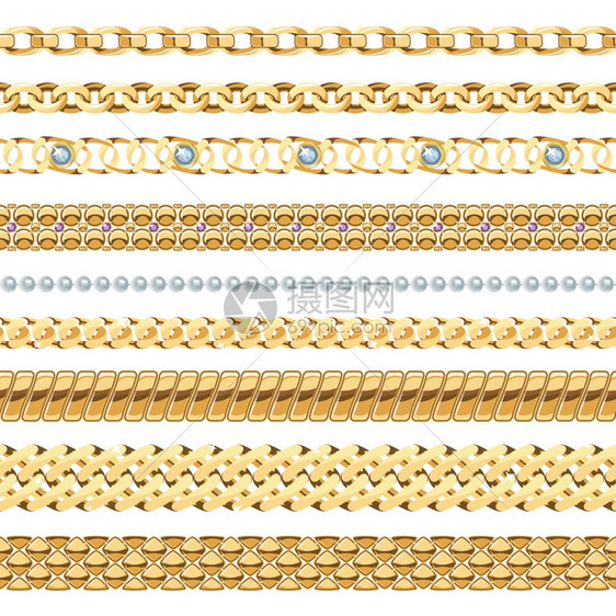 珠宝链珠宝链逼真与黄金珍珠链隔离矢量插图图片