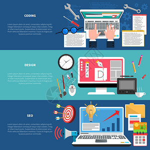 网页开发水平横幅编码SEO元素隔离矢量插图网页开发横幅图片