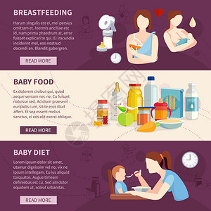 婴儿喂养水平横幅关婴儿母乳喂养幼儿最佳食物选择的信息,平水平横幅抽象矢量插图图片