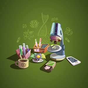 科学复古卡通套装生物学与复古科学卡通图标矢量插图图片
