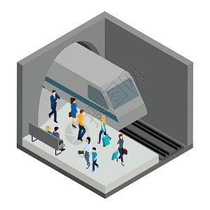 地下人物插图地下人用火车台架平台等距矢量插图图片