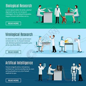 科学家水平横幅科学水平横幅与科学家制作生物病学人工智能研究的平矢量插图图片