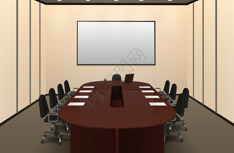 会议室内部插图会议室内部与大桌子屏幕现实矢量插图图片
