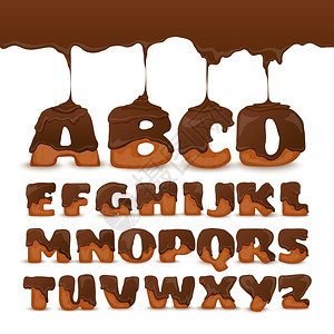 融化巧克力字母饼干收集海报融化巧克力姜饼干字母结霜海报与开胃口水字母表为儿童抽象矢量插图图片