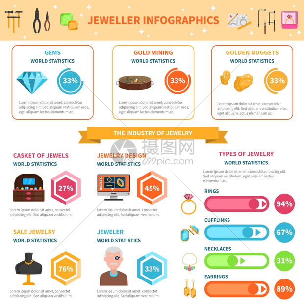 珠宝商信息集珠宝商信息集奢侈品行业符号图表矢量插图图片