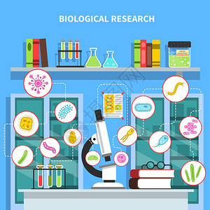 微生物学插图微生物实验室与细菌研究设备平矢量插图图片