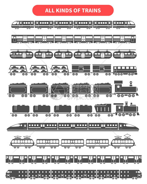 火车黑套地铁铁路列车黑色装饰图标矢量插图图片