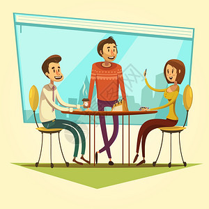 商业会议插图商务会议,并与桌子咖啡黄色背景卡通矢量插图图片