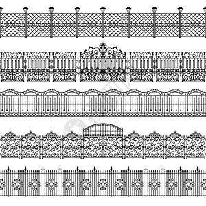 栅栏边界图案栅栏黑白边框图案与锻造金属平隔离矢量插图图片