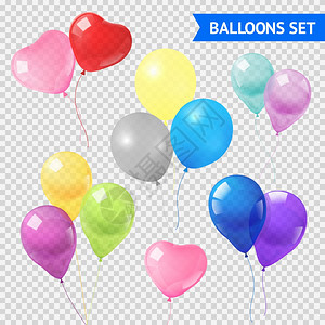 气球准备好了气球同的形状颜色现实透明的背景隔离矢量插图图片