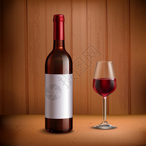 酒瓶模板与杯红酒酒瓶模板与杯红酒现实矢量插图背景图片