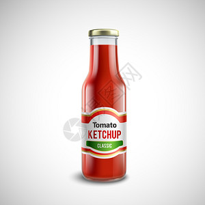 番茄酱璃瓶的写实风格经典番茄酱璃瓶与光泽帽现实风格的孤立矢量插图图片