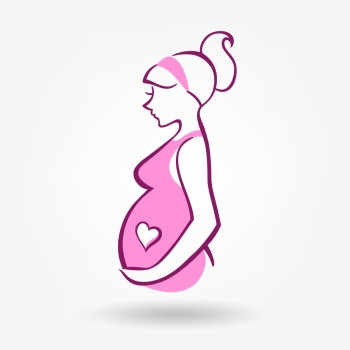 孕妇贴纸孕妇剪影与心脏贴纸白色背景矢量插图图片