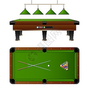 台球桌家具套装台球桌家具套装与提示多彩球灯矢量插图背景图片