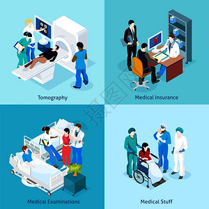 医生与病人图标的关系病人医生与其他医务人员医学检查等距图标矢量插图上的关系图片
