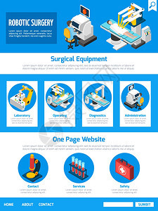 机器人手术等距页机器人手术常规技术的优势设备信息页网站事实等距矢量插图图片