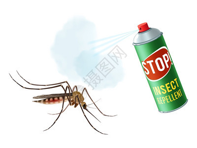 防蚊喷雾逼真的驱蚊喷雾剂痴呆病预防矢量插图图片