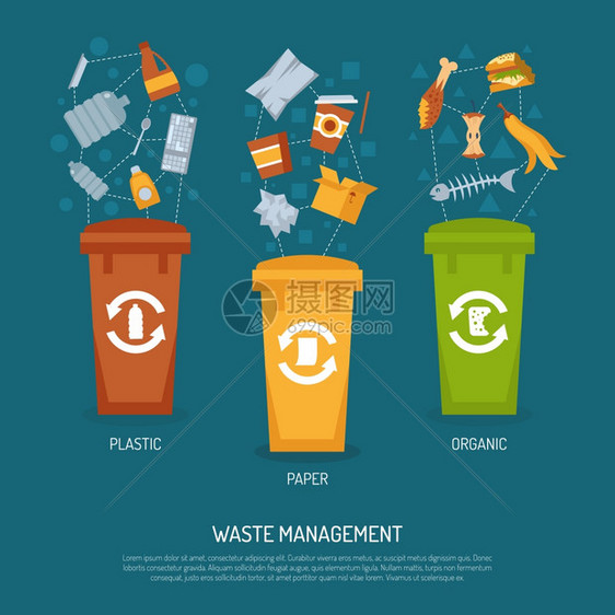 垃圾分类插图彩色海报废物管理,说明垃圾分类矢量插图图片
