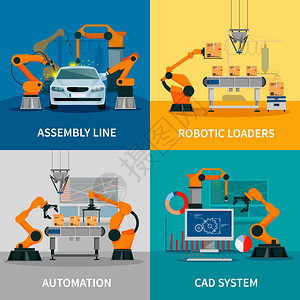 自动化图标自动化图标装配线cad系统符号平孤立矢量插图背景图片