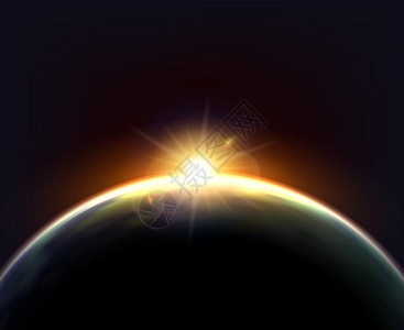 地球地球阳光黑暗背景海报行星地球宇宙夜景与阳光地球表天文现实海报矢量插图图片