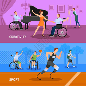 残疾人2平横幅成残疾人练运动领导充分的创造生活2平横幅成抽象孤立矢量插图图片