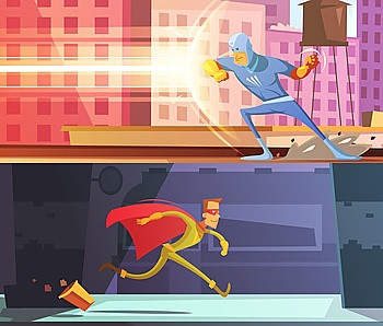 超级英雄横幅超级英雄水平卡通横幅与权力保护符号矢量插图图片