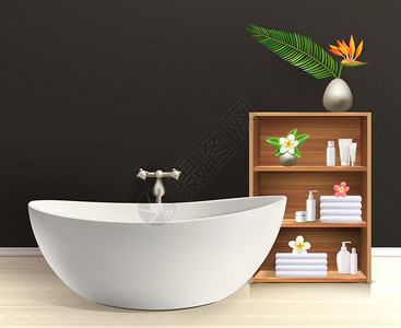 浴室内部家具浴室内部海报浴缸复古风格的浴室与家具矢量插图图片