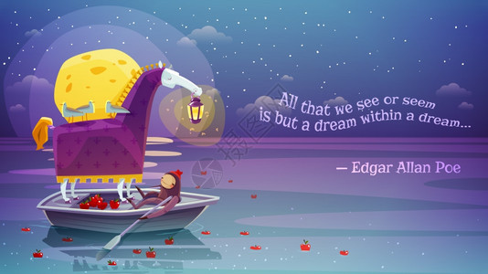 马与灯笼超现实背景海报夜梦超现实的马与灯笼船上与月亮诗歌诗句背景抽象矢量插图图片