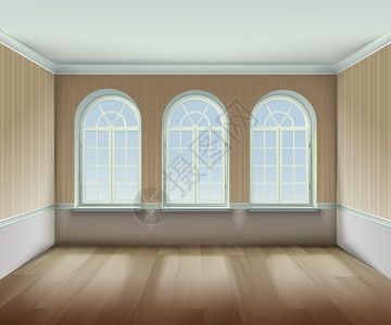 带拱形窗户插图的房间带拱形窗户背景的房间内部与拱形窗户矢量插图拱形窗户房间内部写实装饰插图图片