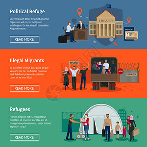 无国籍难民横向横幅无国籍难民平横横幅穆斯林移民逃离战争政治移民寻求庇护矢量插图图片