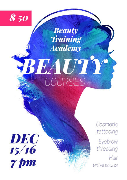 美容课程培训海报美丽的水彩丙烯酸水彩女孩剪影女美容院矢量插图图片