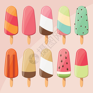收集美味的光滑美味的冰淇淋冰棒,夏季治疗,矢量插图图片