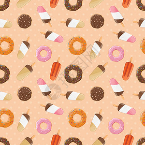 无缝图案与冰淇淋五颜六色的美味甜甜圈,矢量插图图片