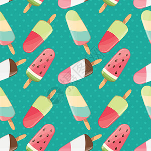 冰淇淋无缝图案,五颜六色的夏季背景,美味的甜点,矢量插图图片