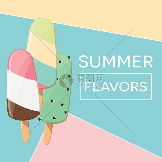 现代排版夏季海报与冰淇淋几何元素,矢量插图图片