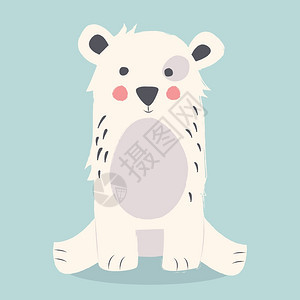 可爱的北极熊坐蓝色背景的地上,矢量插图图片