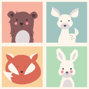收集可爱的森林极地动物与婴儿幼崽,包括熊,狐狸,小鹿兔子,矢量插图图片