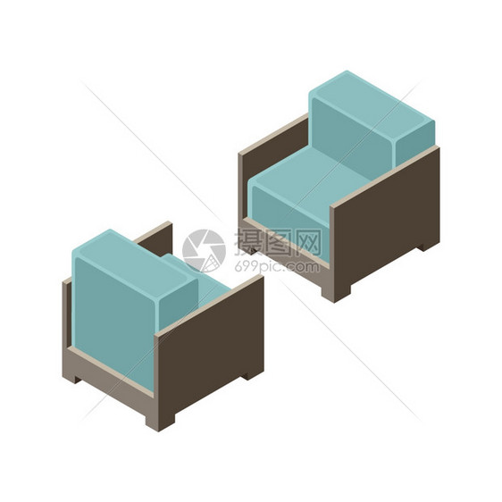 三维等距椅木制家具家具的等距物体矢量图片