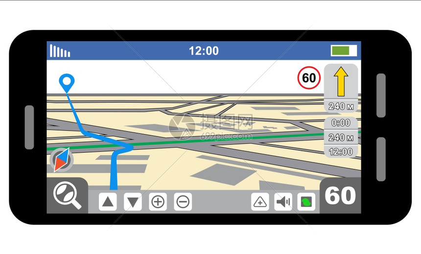 带GPS导航仪的智能手机矢量图片
