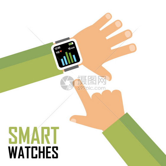手腕上的智能手表健身跟踪器应用程序矢量图片