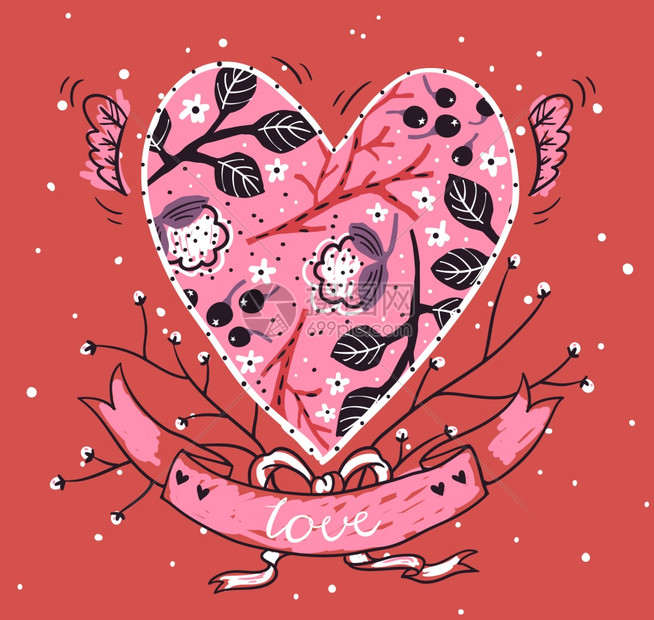 情人节抽象花心的矢量插图
