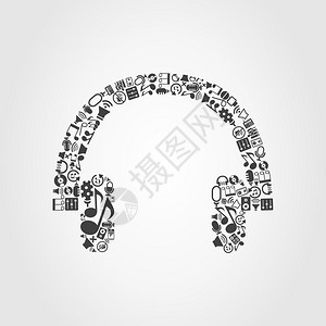 由音乐科目制成的耳机矢量插图图片
