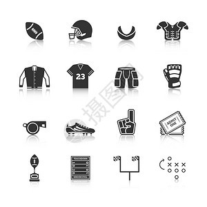 橄榄球锦标赛球员身体防护运动服设备黑色图标与口香糖盾牌抽象孤立矢量插图图片