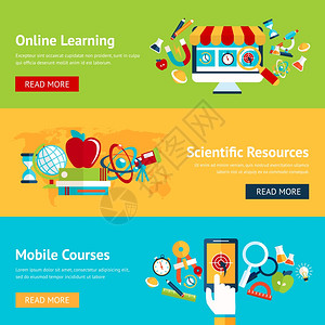 科学平板横幅线学科学资源移动课程孤立矢量插图图片