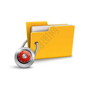 黄纸文件夹3D与封闭锁隔离白色背景机密数据文件安全保护矢量插图背景图片