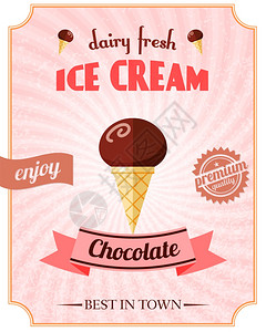 巧克力冰淇淋优质乳制品新鲜平海报矢量插图图片
