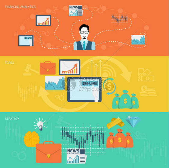 金融交易所金融分析外汇战略横幅孤立向量插图图片