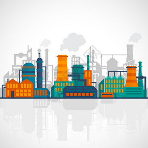 工厂平工业背景与工厂生产技术建筑矢量插图图片
