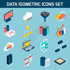 数据分析数字分析数据处理图标等距孤立向量插图图片