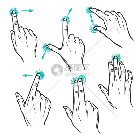 触摸屏界手势装饰草图图标孤立矢量插图图片